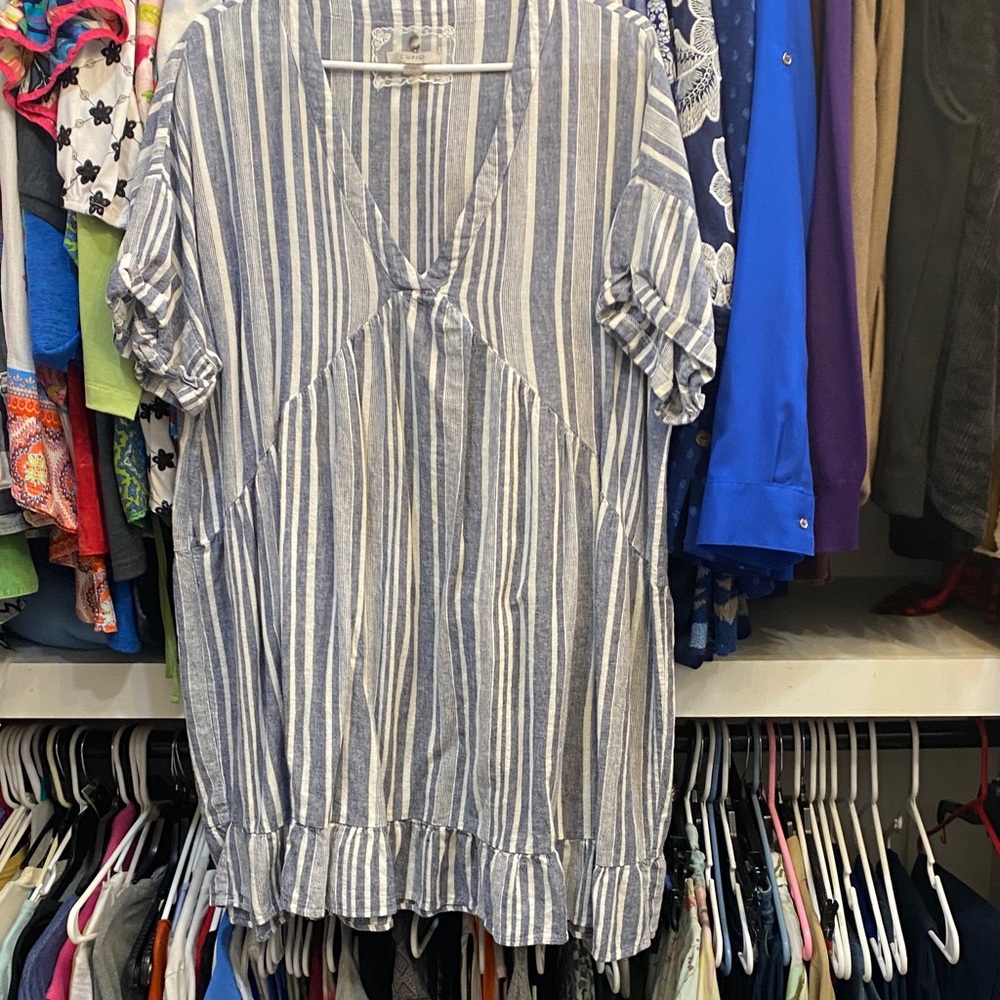 Cupio Blue and White Striped Midi Dress